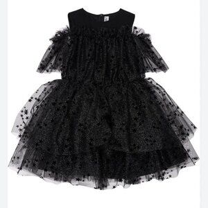 Simonetta Bat Mitzvah Party Dress Black Tulle Glitter Size 14 European Designer